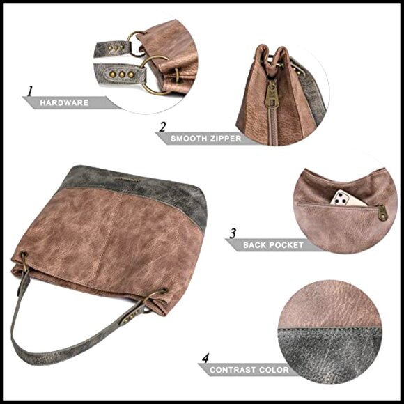 Chic Vegan Leather Hobo Bag Large Capacity Zipper Closure Western Style